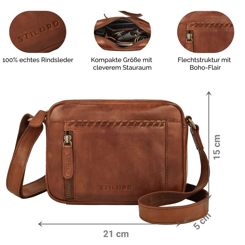 "Marisa" Boho Umhängetasche Damen klein Leder Crossbody Bag