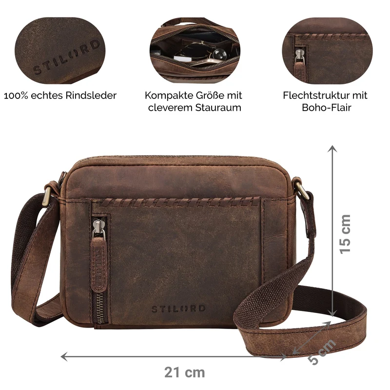 "Marisa" Boho Umhängetasche Damen klein Leder Crossbody Bag