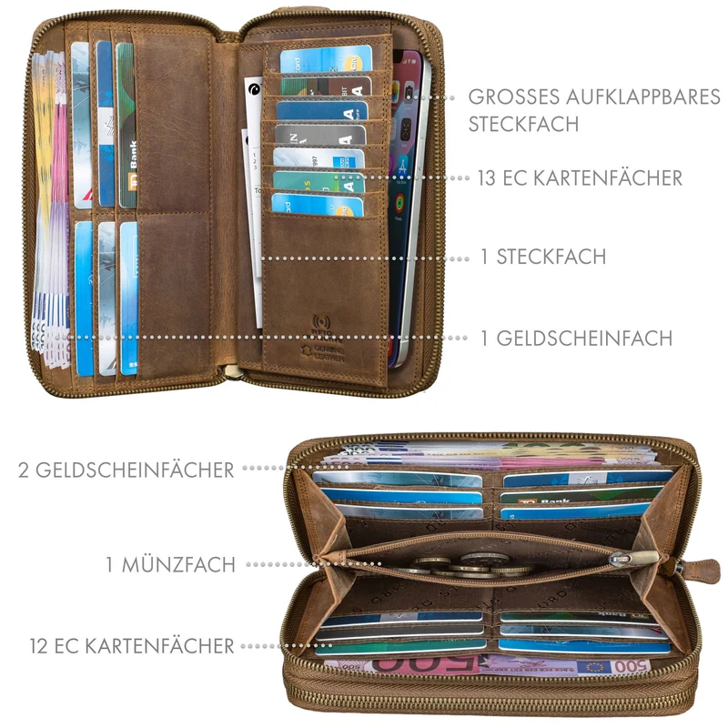 "Thor" XXL Herren Portemonnaie Leder 25 Kartenfächer mit Handschlaufe