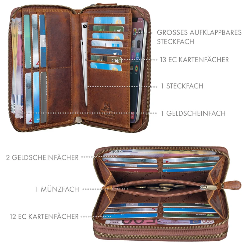 "Thor" XXL Herren Portemonnaie Leder 25 Kartenfächer mit Handschlaufe