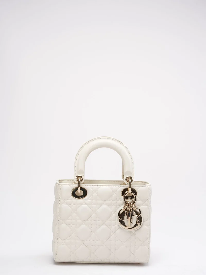 Christian Dior Weiße kleine Lady Dior Tasche aus Cannage-Lammleder 2017