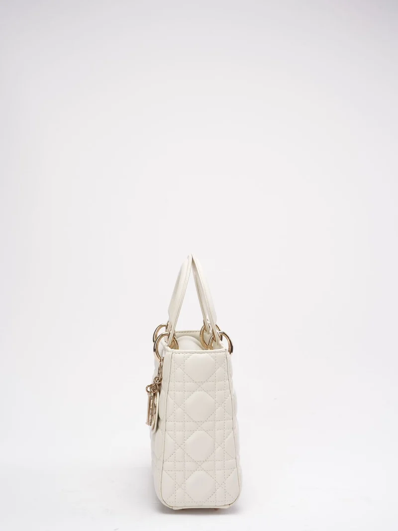 Christian Dior Weiße kleine Lady Dior Tasche aus Cannage-Lammleder 2017