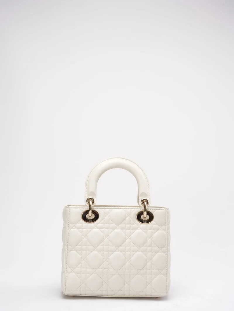 Christian Dior Weiße kleine Lady Dior Tasche aus Cannage-Lammleder 2017