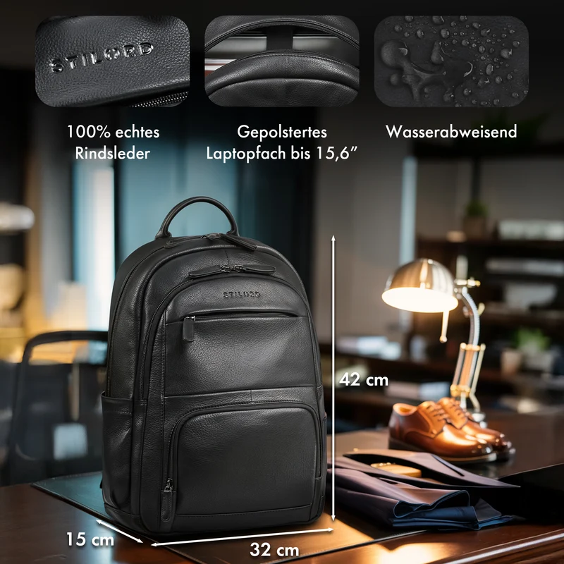 "Ramiro" Business Rucksack Herren Leder Laptoprucksack 15.6 - 16 Zoll