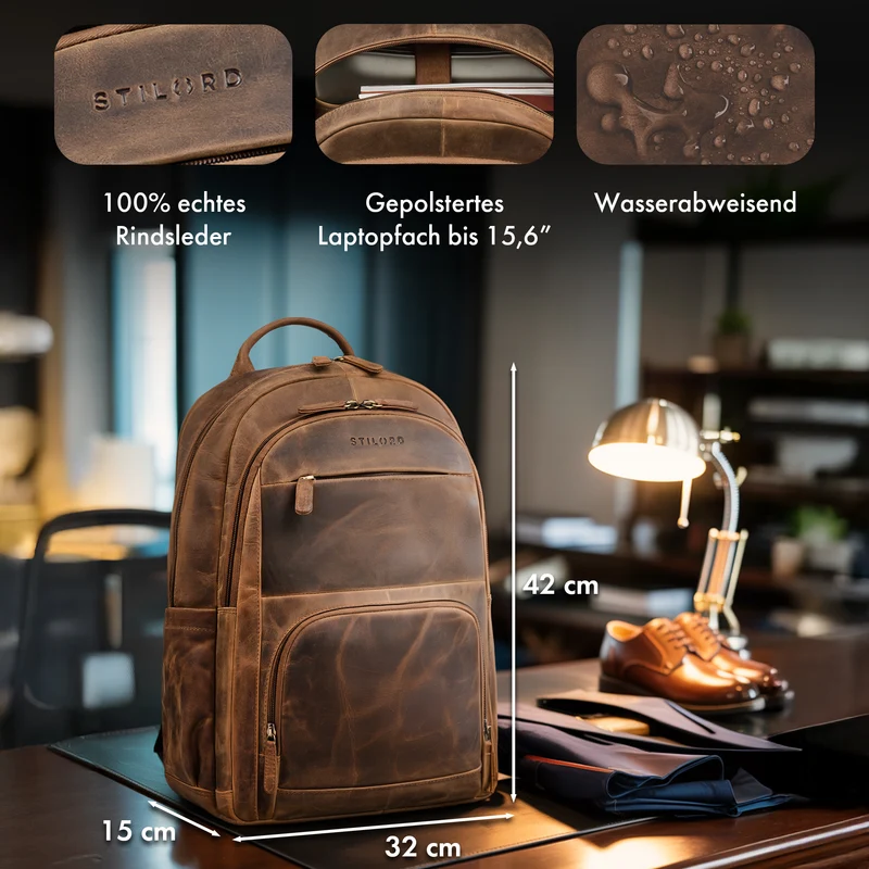 "Ramiro" Business Rucksack Herren Leder Laptoprucksack 15.6 - 16 Zoll