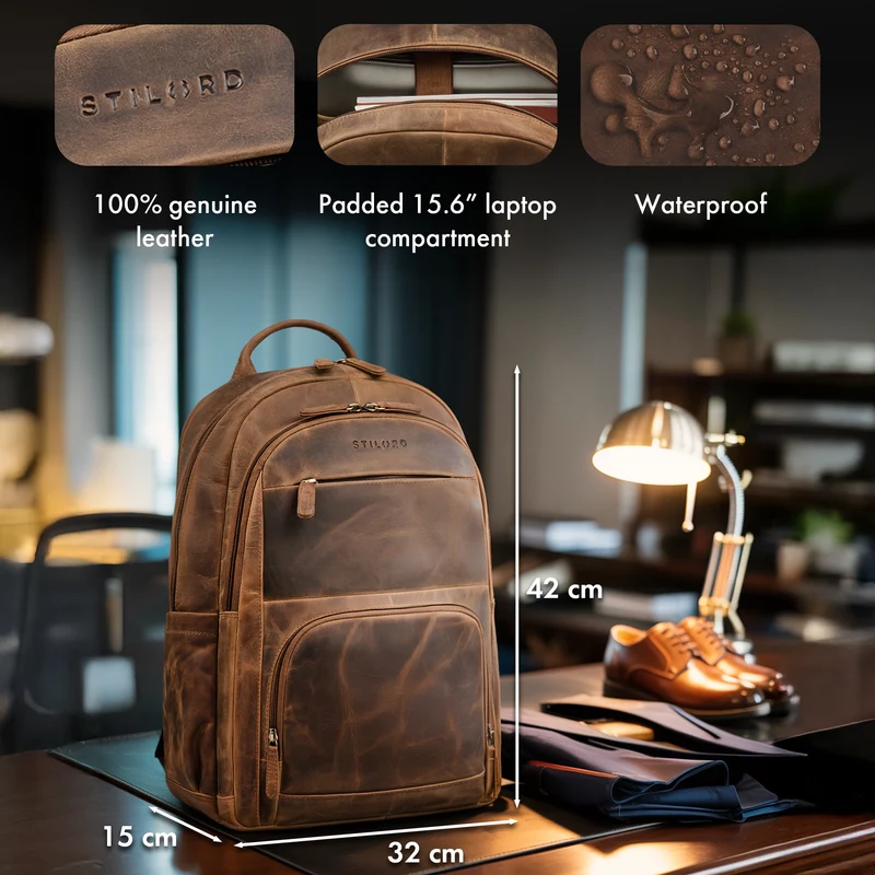 "Ramiro" Business Rucksack Herren Leder Laptoprucksack 15.6 - 16 Zoll