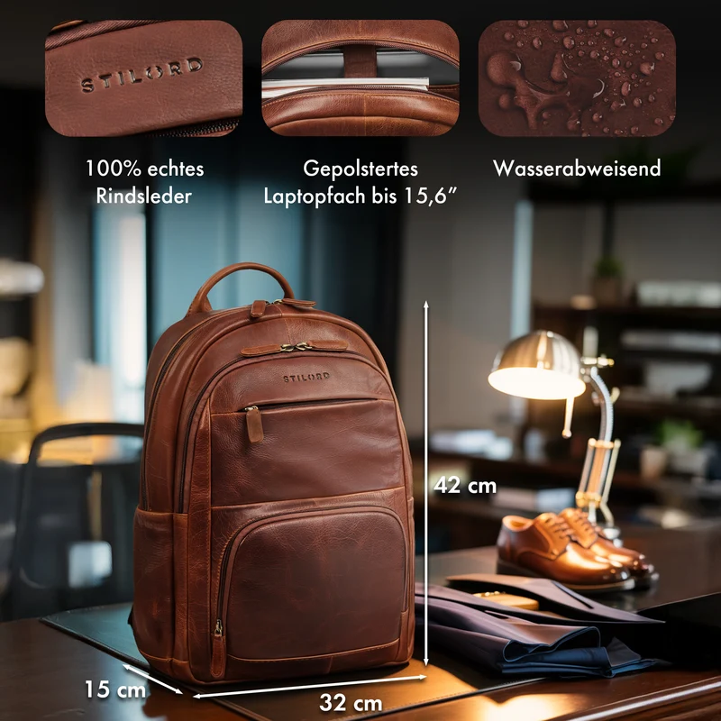 "Ramiro" Business Rucksack Herren Leder Laptoprucksack 15.6 - 16 Zoll