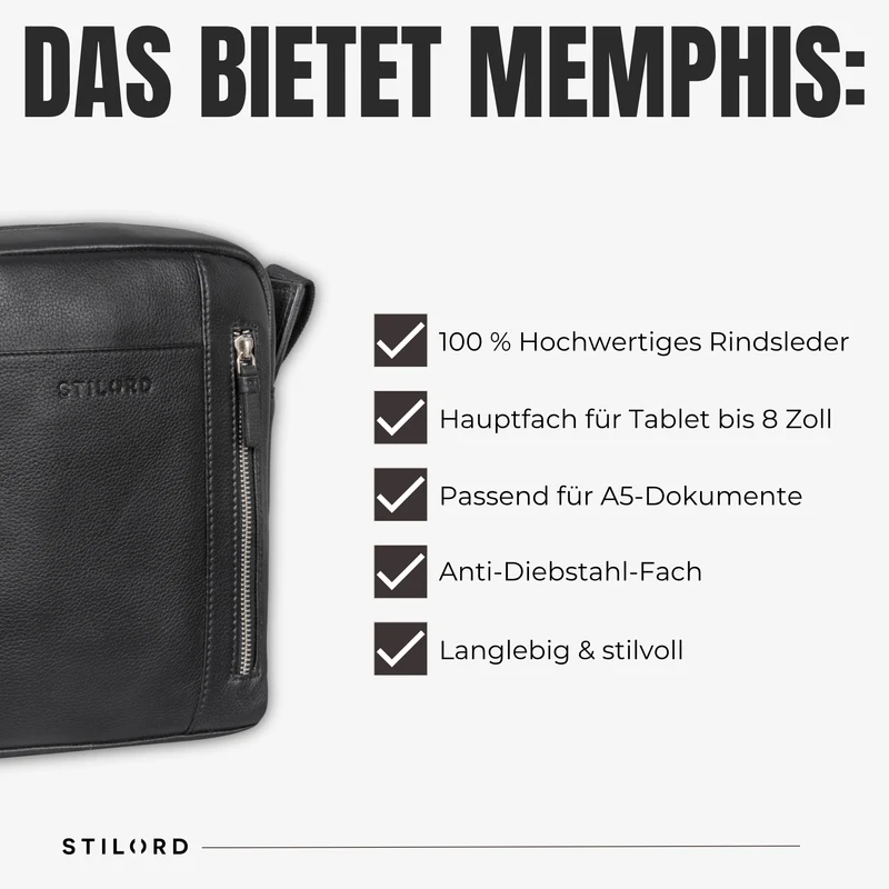 "Memphis" Kleine Ledertasche Umhängetasche Herren