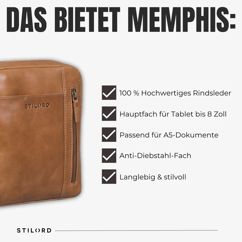 "Memphis" Kleine Ledertasche Umhängetasche Herren