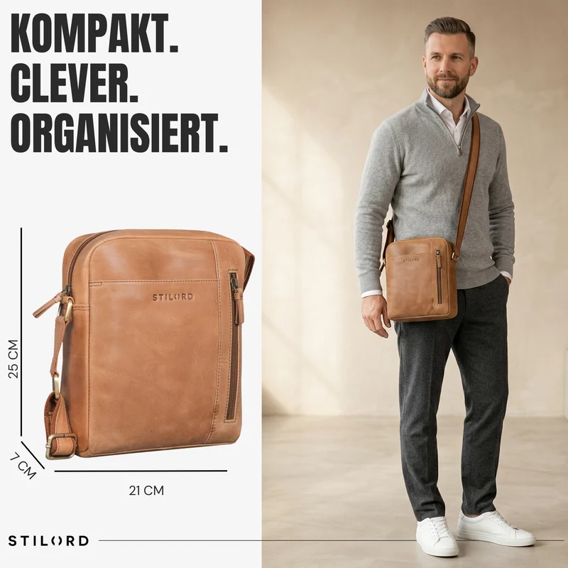 "Memphis" Kleine Ledertasche Umhängetasche Herren