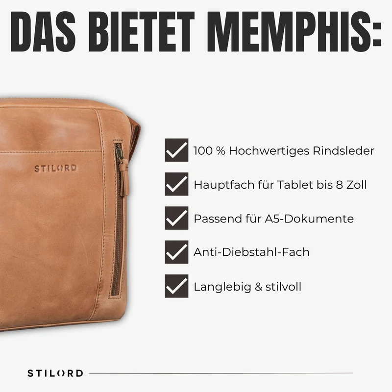 "Memphis" Kleine Ledertasche Umhängetasche Herren