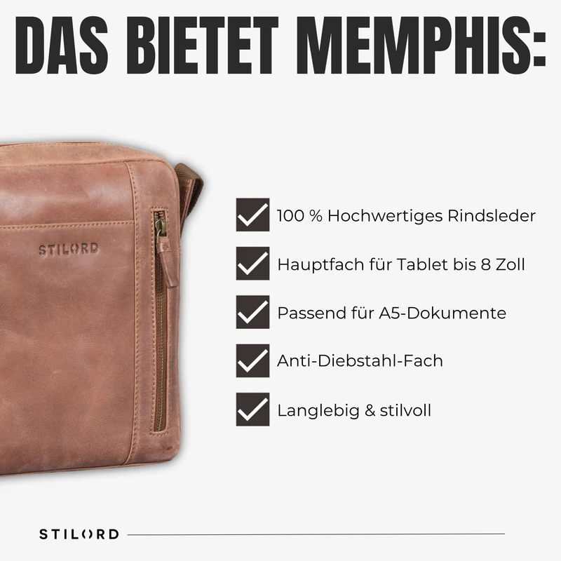 "Memphis" Kleine Ledertasche Umhängetasche Herren