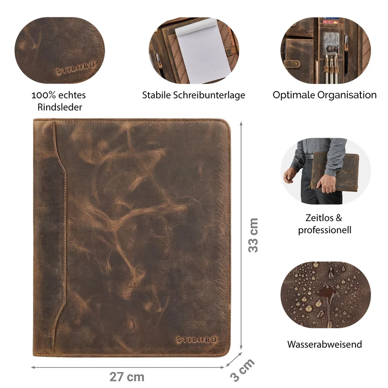 "Wesley" Elegante Dokumentenmappe A4 Leder mit Reißverschluss