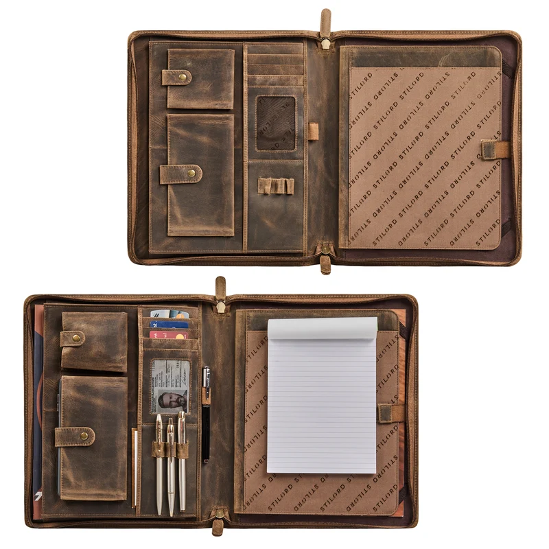 "Wesley" Elegante Dokumentenmappe A4 Leder mit Reißverschluss
