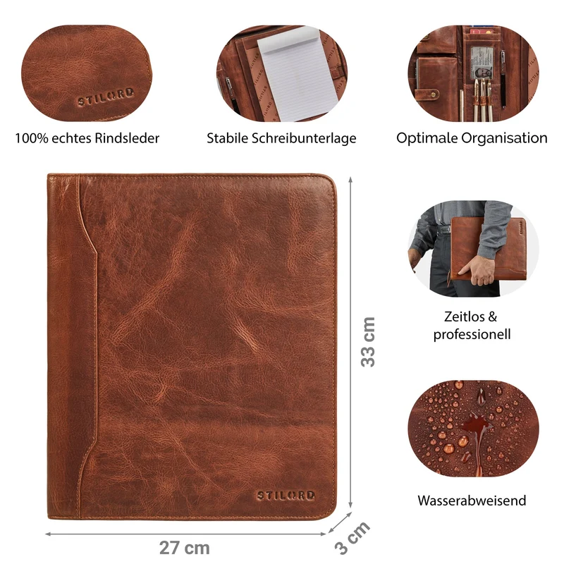 "Wesley" Elegante Dokumentenmappe A4 Leder mit Reißverschluss