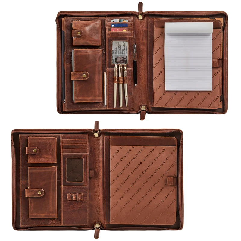 "Wesley" Elegante Dokumentenmappe A4 Leder mit Reißverschluss