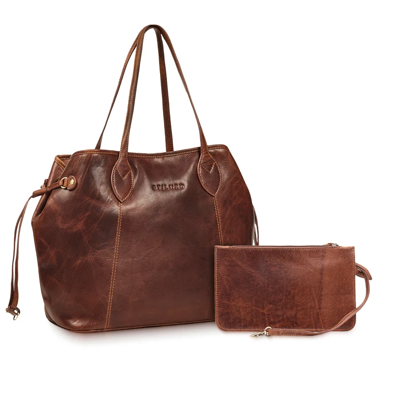 "Camelia" 2-Teilige Shopper Tasche Damen Groß mit Geldbörse Echtleder