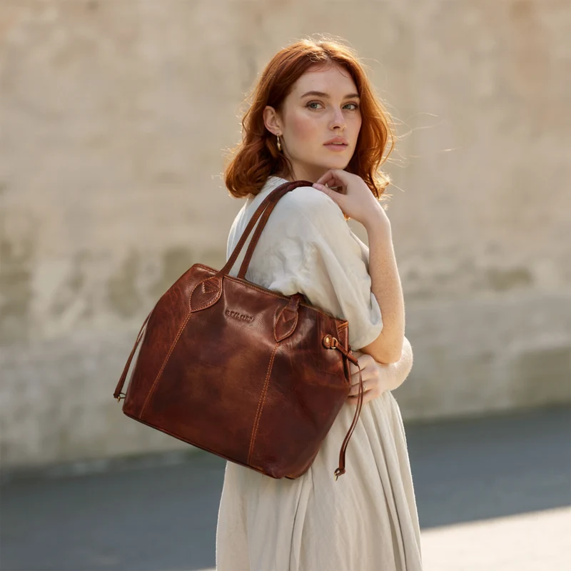 "Camelia" 2-Teilige Shopper Tasche Damen Groß mit Geldbörse Echtleder