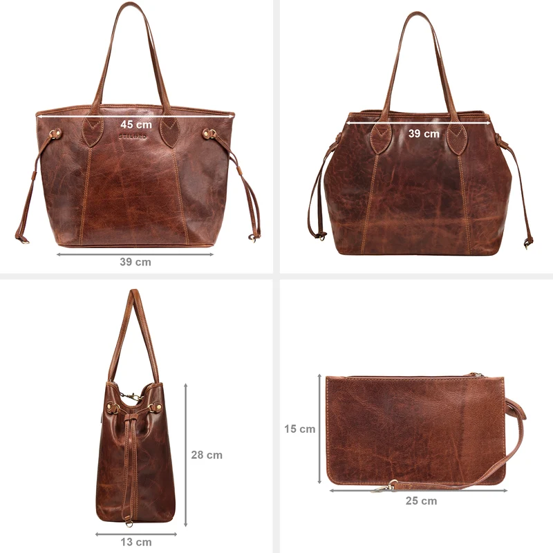 "Camelia" 2-Teilige Shopper Tasche Damen Groß mit Geldbörse Echtleder
