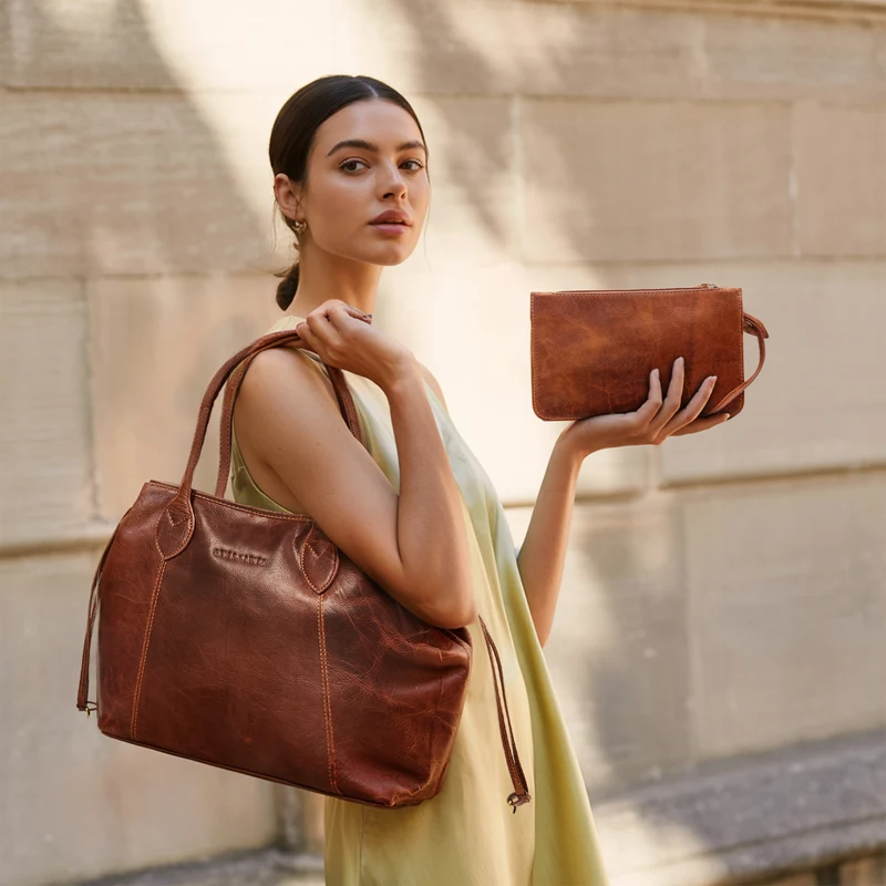 "Camelia" 2-Teilige Shopper Tasche Damen Groß mit Geldbörse Echtleder