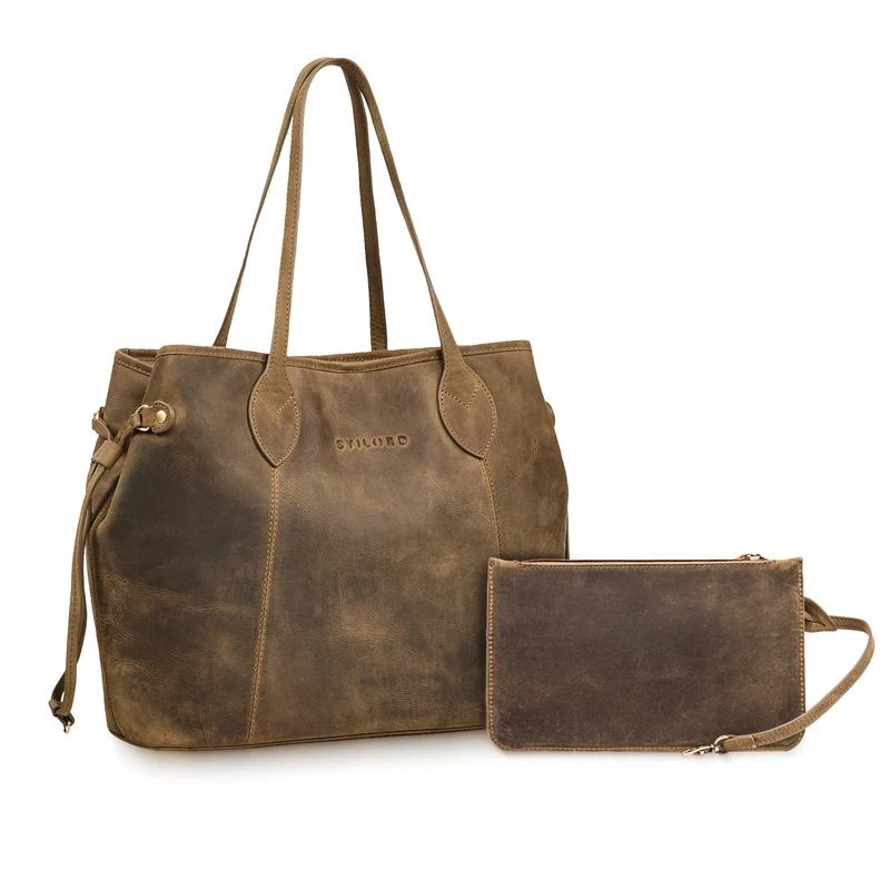"Camelia" 2-Teilige Shopper Tasche Damen Groß mit Geldbörse Echtleder