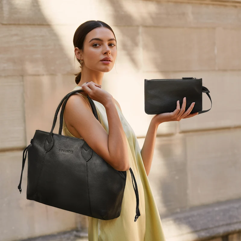 "Camelia" 2-Teilige Shopper Tasche Damen Groß mit Geldbörse Echtleder