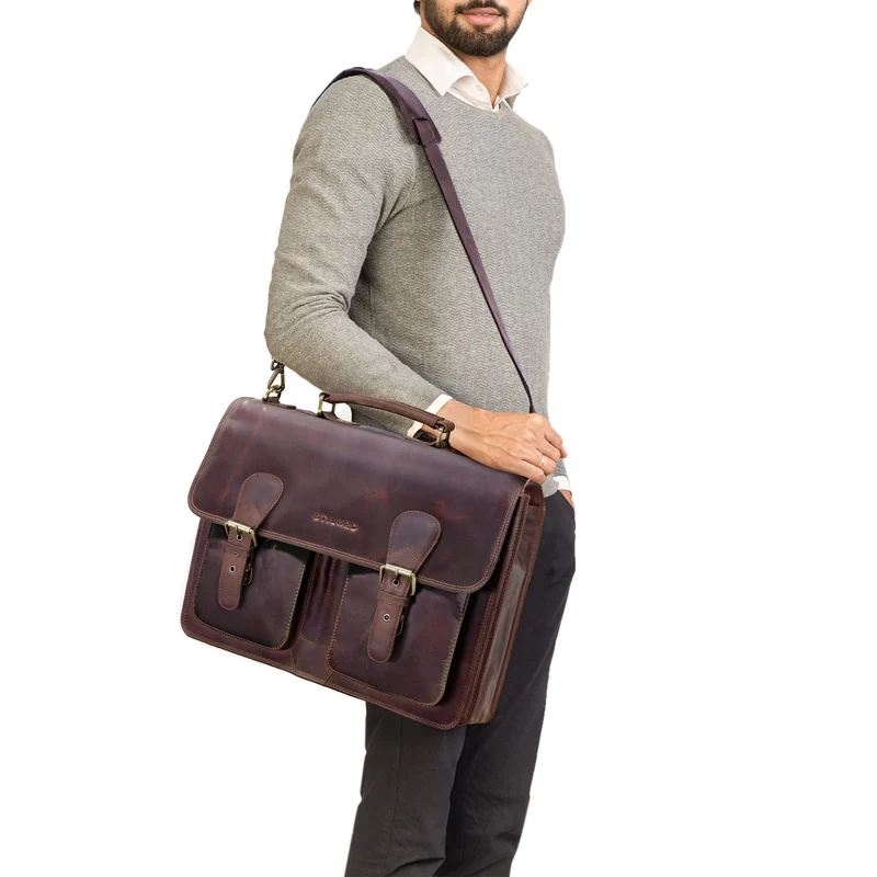 "Denver" Vintage Aktentasche Herren Leder XL für 15.6 Zoll Laptop