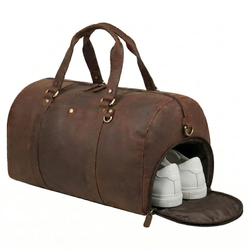 "Ventura" Robuste Leder Reisetasche Groß Herren Weekender mit Schuhfach 40L