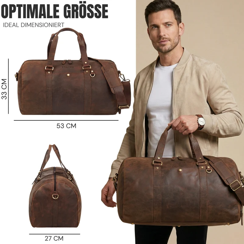 "Ventura" Robuste Leder Reisetasche Groß Herren Weekender mit Schuhfach 40L