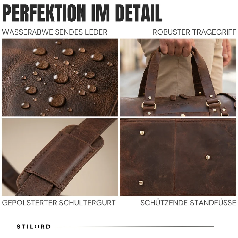 "Ventura" Robuste Leder Reisetasche Groß Herren Weekender mit Schuhfach 40L