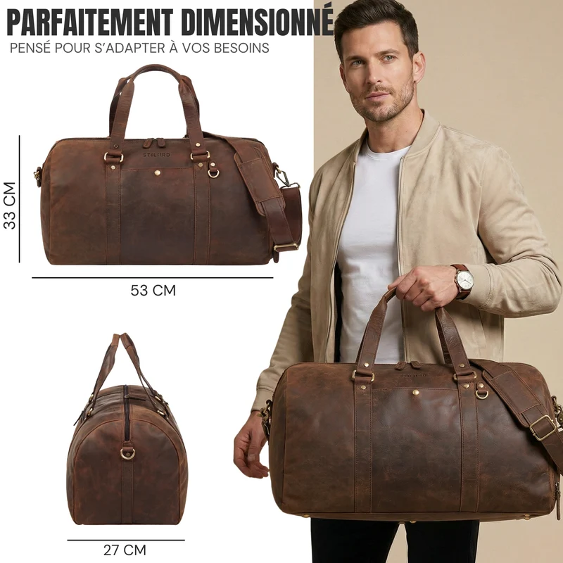 "Ventura" Robuste Leder Reisetasche Groß Herren Weekender mit Schuhfach 40L