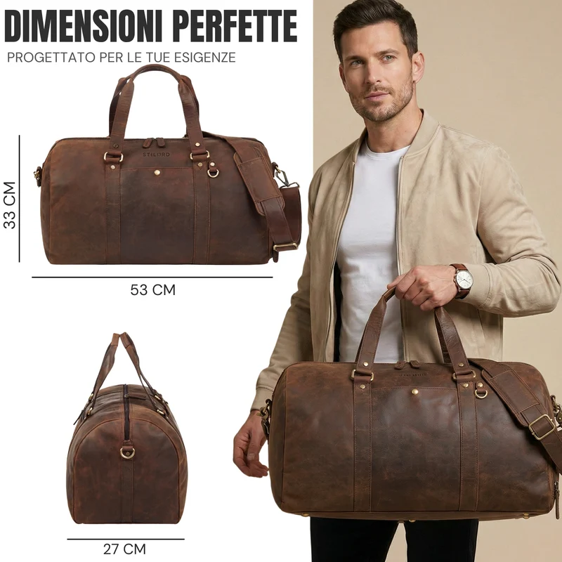 "Ventura" Robuste Leder Reisetasche Groß Herren Weekender mit Schuhfach 40L