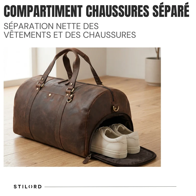 "Ventura" Robuste Leder Reisetasche Groß Herren Weekender mit Schuhfach 40L