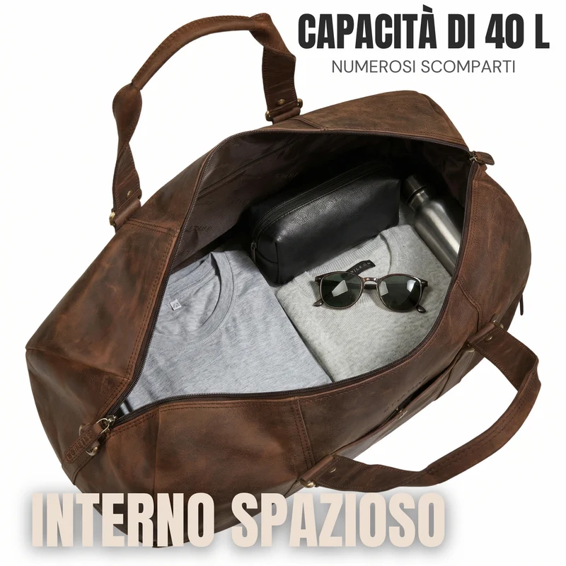 "Ventura" Robuste Leder Reisetasche Groß Herren Weekender mit Schuhfach 40L
