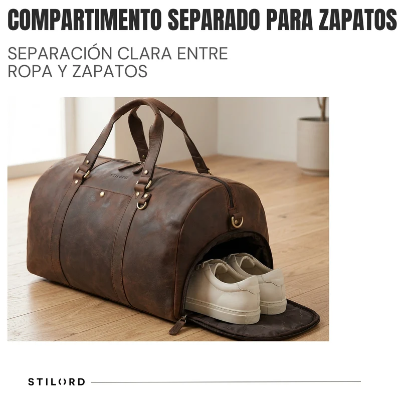 "Ventura" Robuste Leder Reisetasche Groß Herren Weekender mit Schuhfach 40L