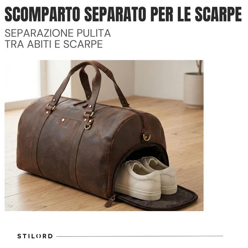 "Ventura" Robuste Leder Reisetasche Groß Herren Weekender mit Schuhfach 40L