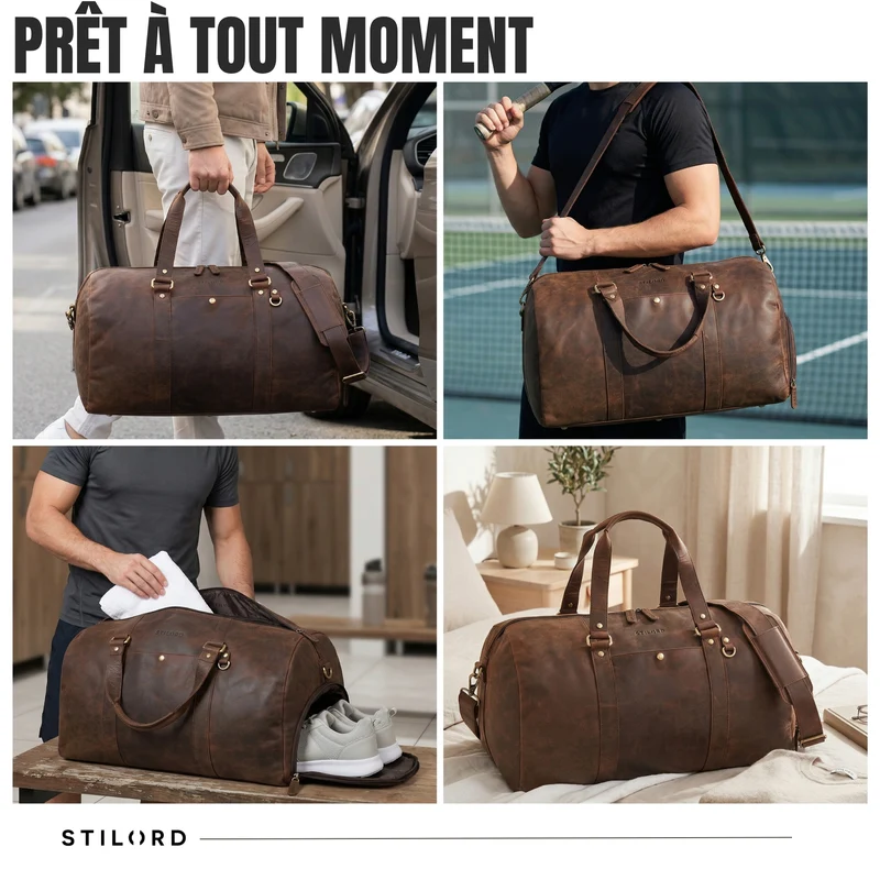 "Ventura" Robuste Leder Reisetasche Groß Herren Weekender mit Schuhfach 40L