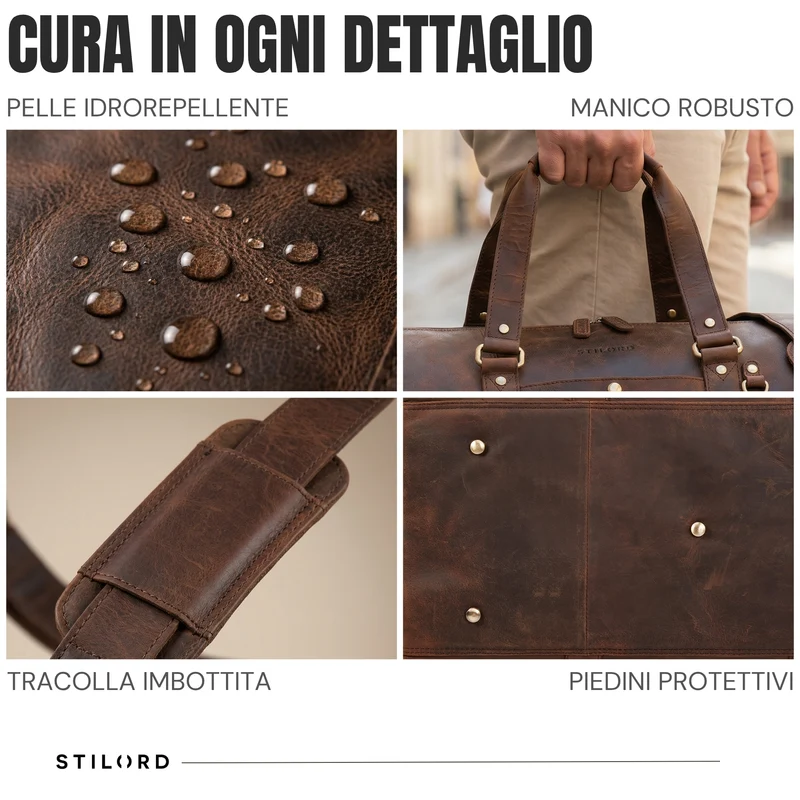 "Ventura" Robuste Leder Reisetasche Groß Herren Weekender mit Schuhfach 40L