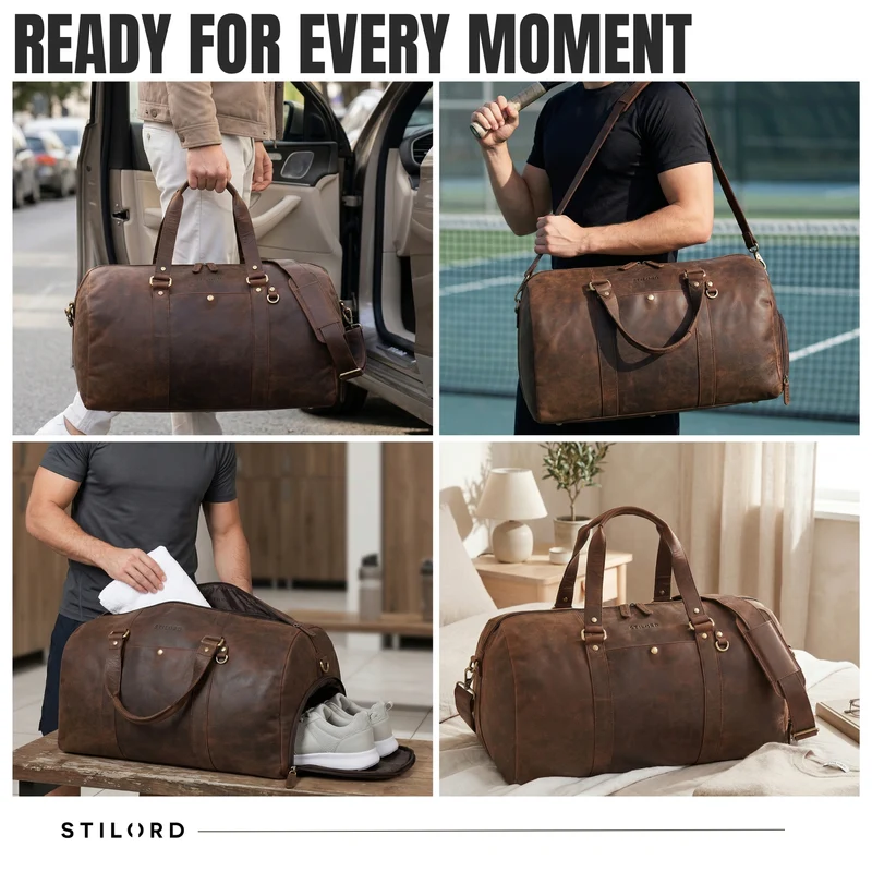 "Ventura" Robuste Leder Reisetasche Groß Herren Weekender mit Schuhfach 40L