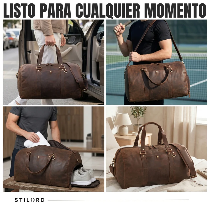 "Ventura" Robuste Leder Reisetasche Groß Herren Weekender mit Schuhfach 40L