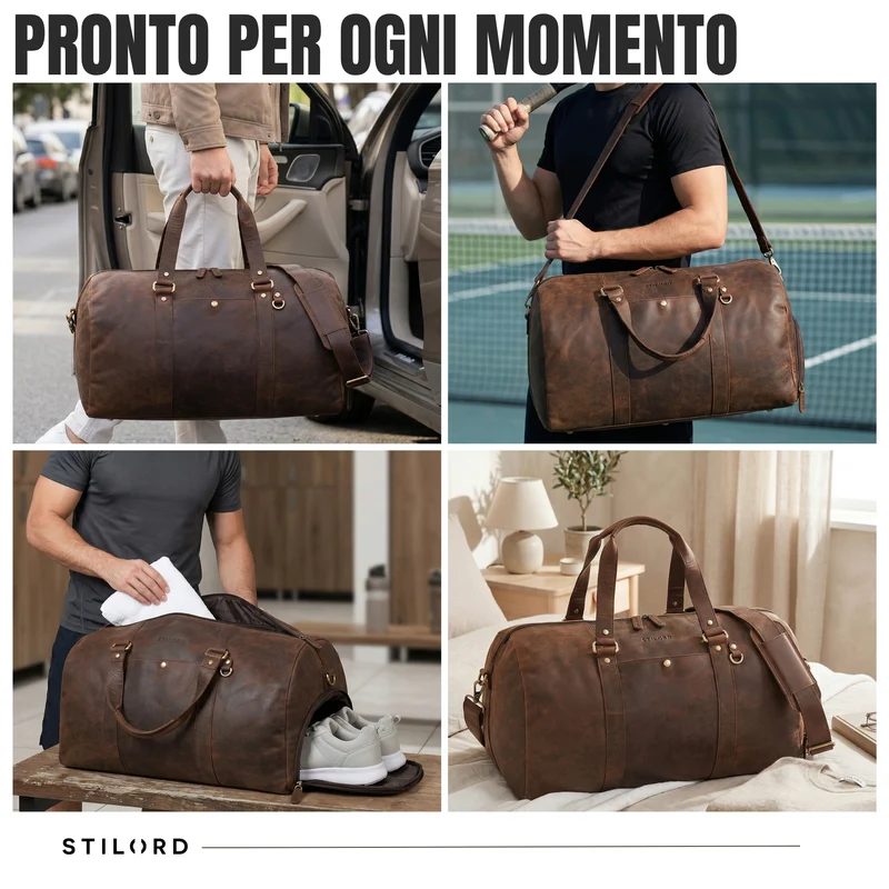 "Ventura" Robuste Leder Reisetasche Groß Herren Weekender mit Schuhfach 40L