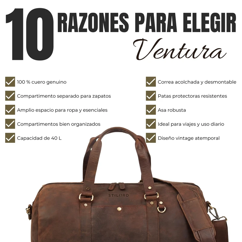 "Ventura" Robuste Leder Reisetasche Groß Herren Weekender mit Schuhfach 40L