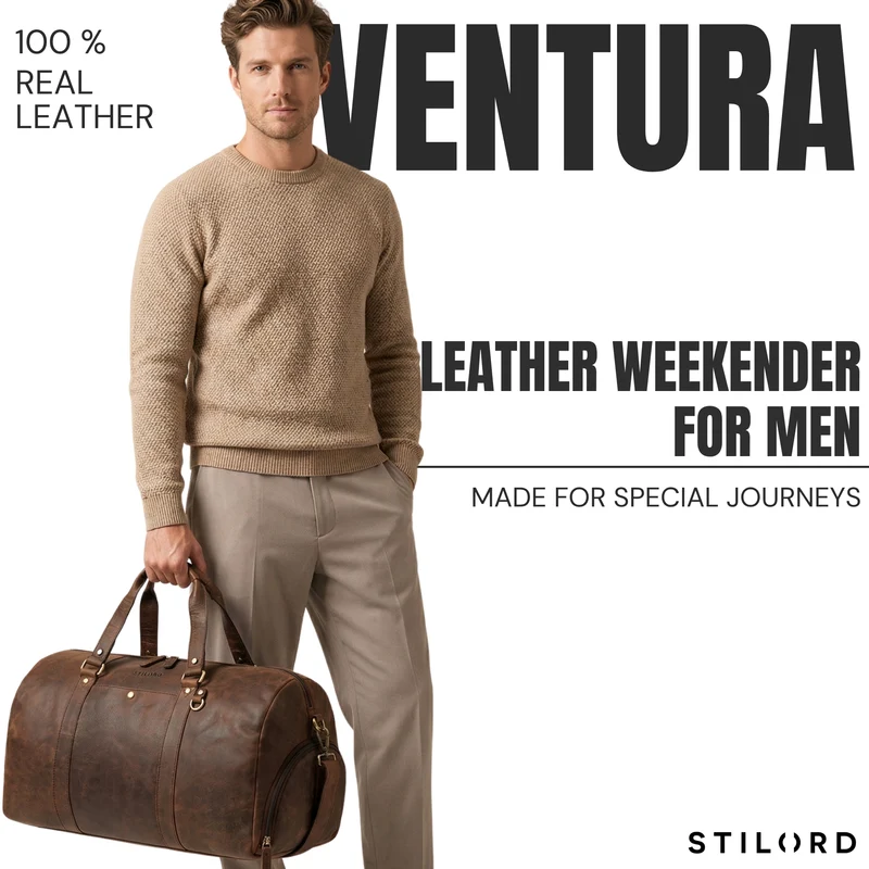 "Ventura" Robuste Leder Reisetasche Groß Herren Weekender mit Schuhfach 40L