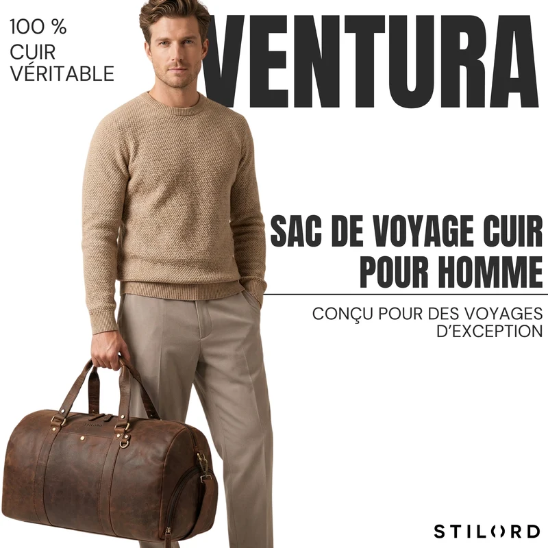 "Ventura" Robuste Leder Reisetasche Groß Herren Weekender mit Schuhfach 40L
