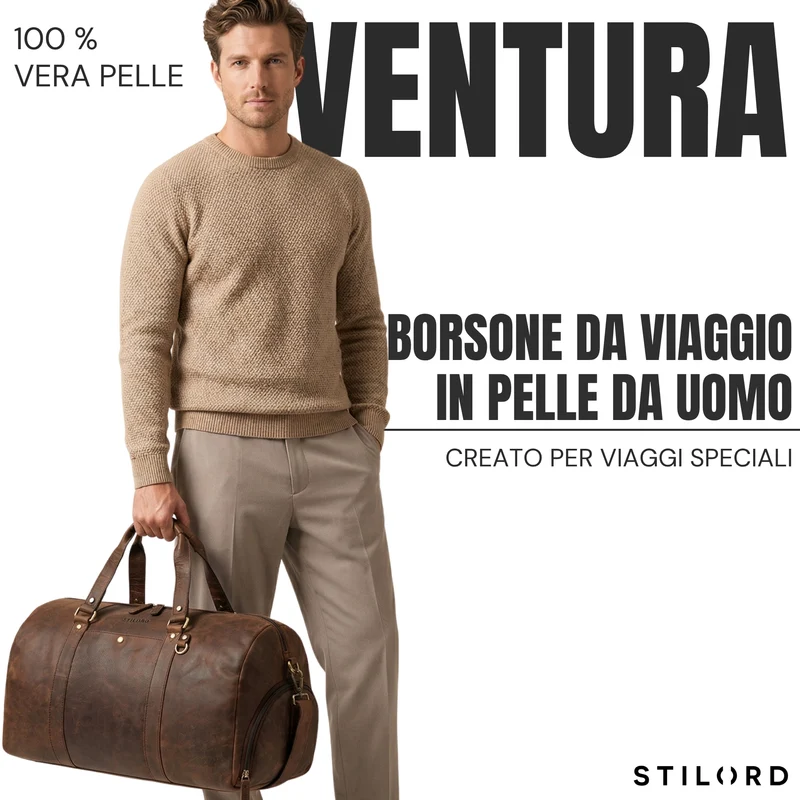 "Ventura" Robuste Leder Reisetasche Groß Herren Weekender mit Schuhfach 40L