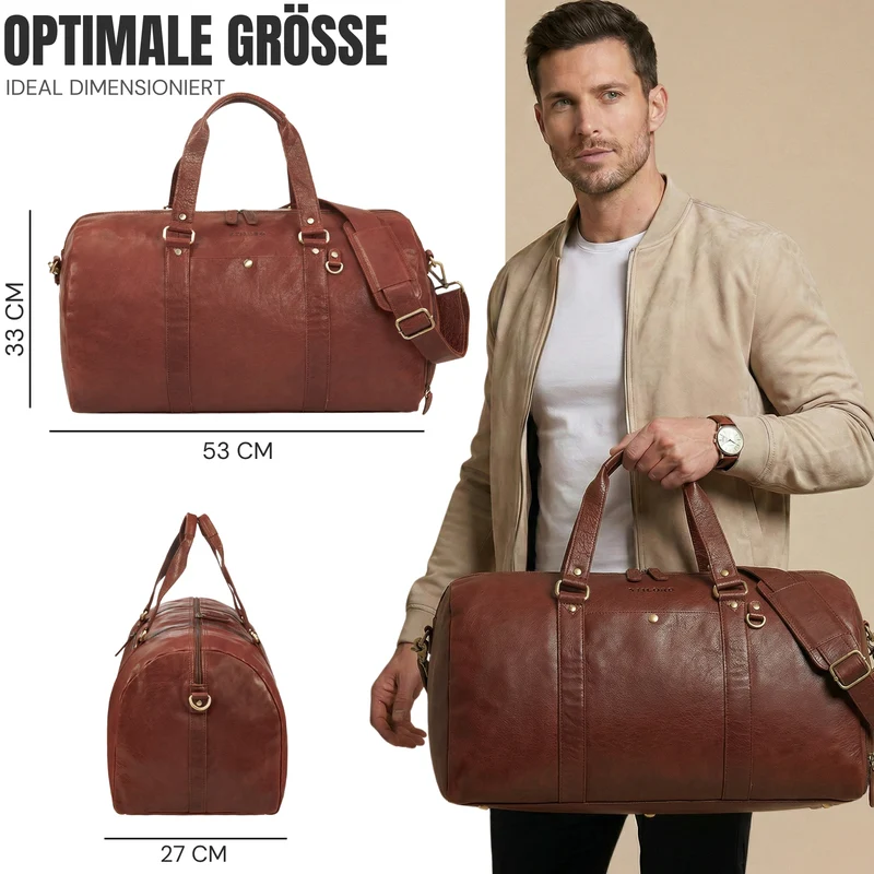 "Ventura" Robuste Leder Reisetasche Groß Herren Weekender mit Schuhfach 40L