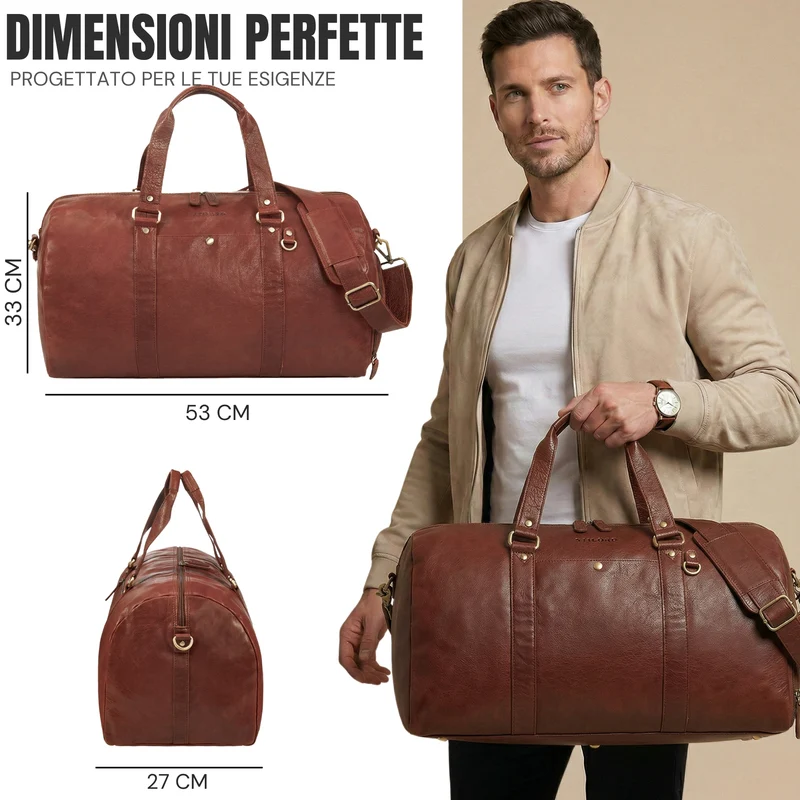 "Ventura" Robuste Leder Reisetasche Groß Herren Weekender mit Schuhfach 40L
