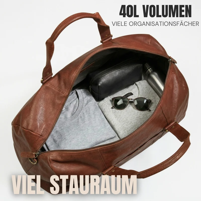 "Ventura" Robuste Leder Reisetasche Groß Herren Weekender mit Schuhfach 40L