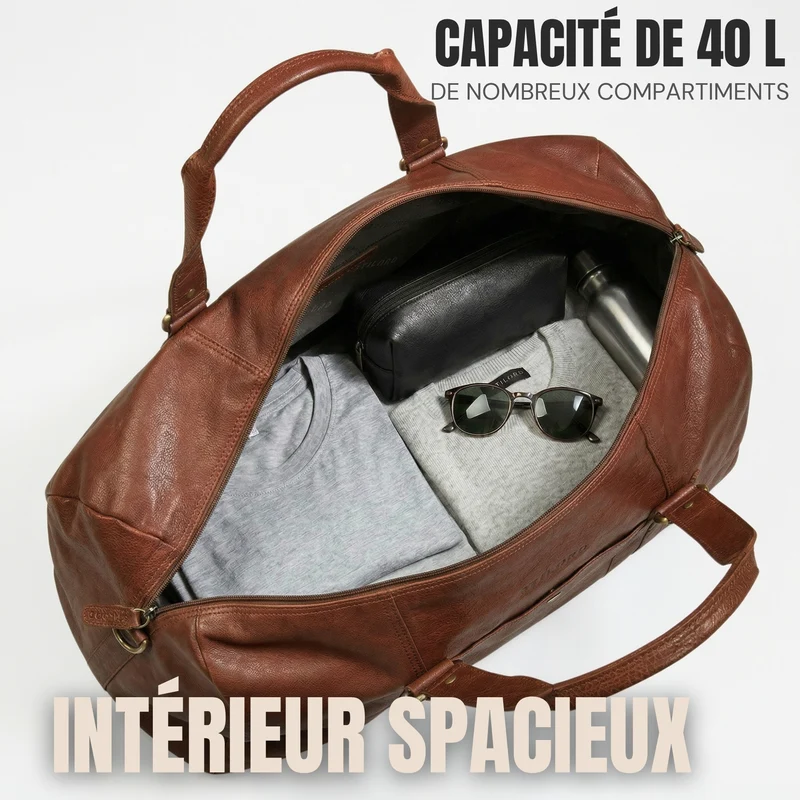 "Ventura" Robuste Leder Reisetasche Groß Herren Weekender mit Schuhfach 40L