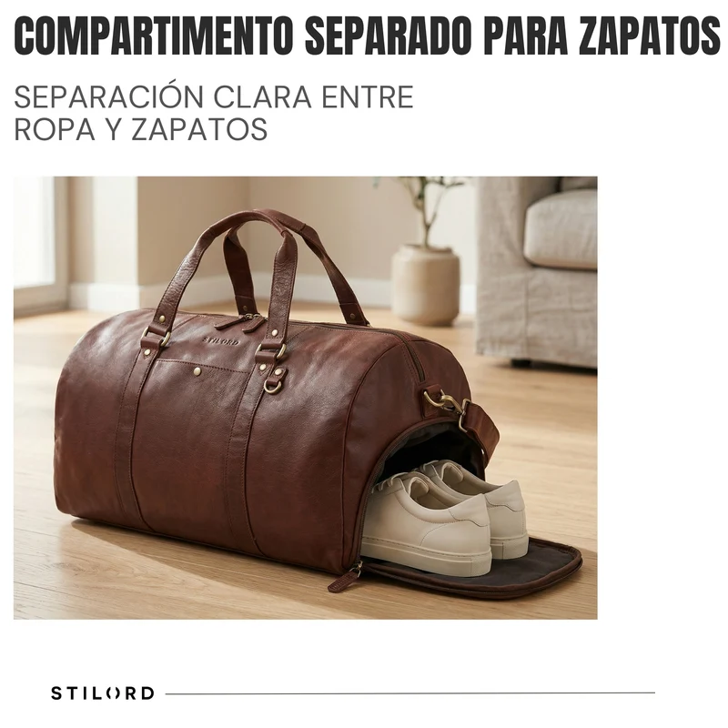 "Ventura" Robuste Leder Reisetasche Groß Herren Weekender mit Schuhfach 40L